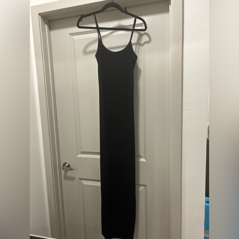 Black Sleeveless Maxi ribbed Slip Dress